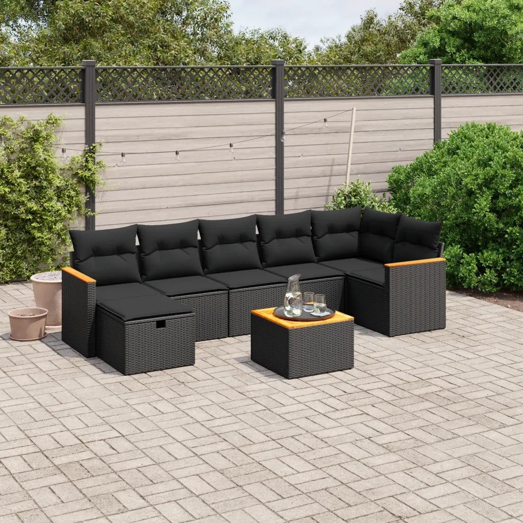 Set Divani da Giardino con Cuscini 8 pz Nero in Polyrattan 3265318