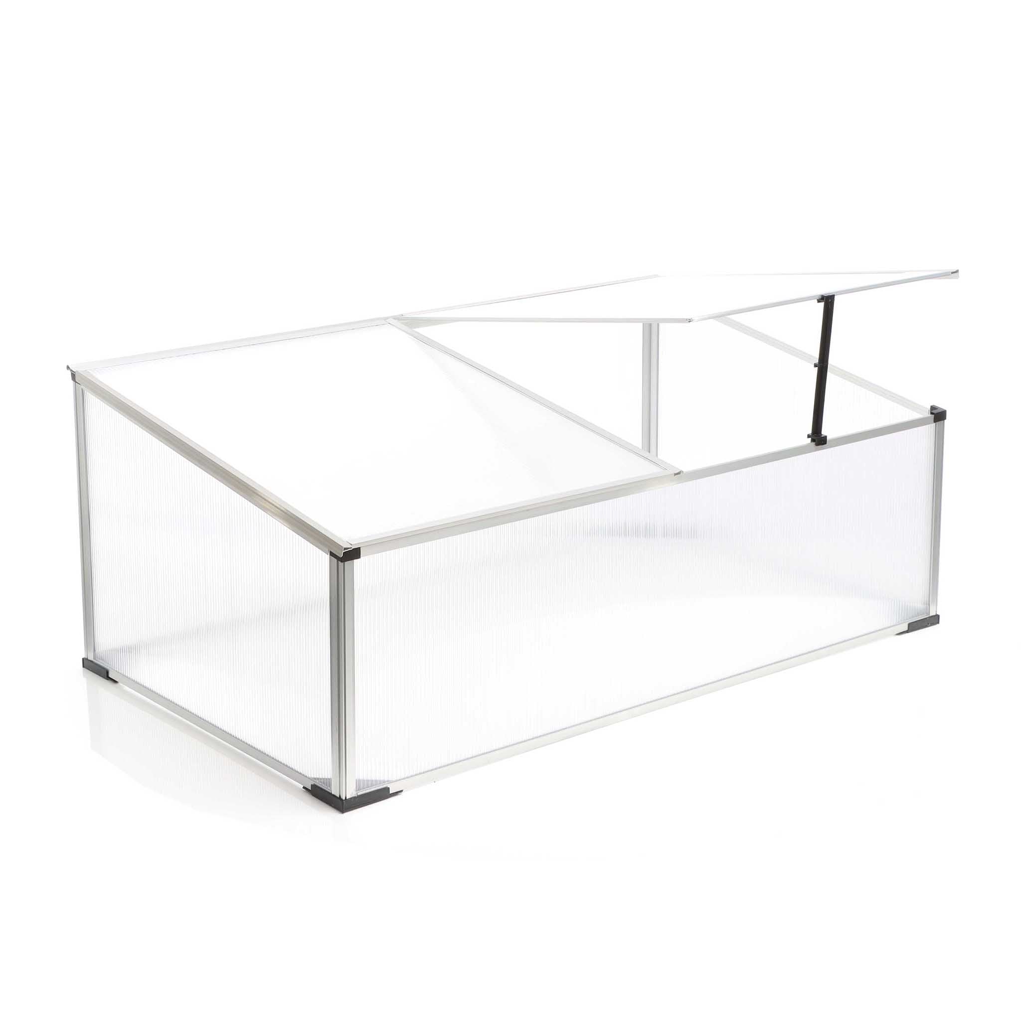 Mini serra in policarbonato trasparente e alluminio 100x60x40cm, tetto apribile