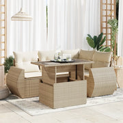 Set Divano da Giardino 5 pz con Cuscini Beige in Polyrattan