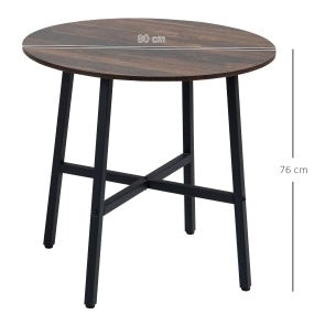 Tavolo da pranzo rotondo in metallo e legno 80 x 80 x 76 cm, per 4 persone, colore marrone