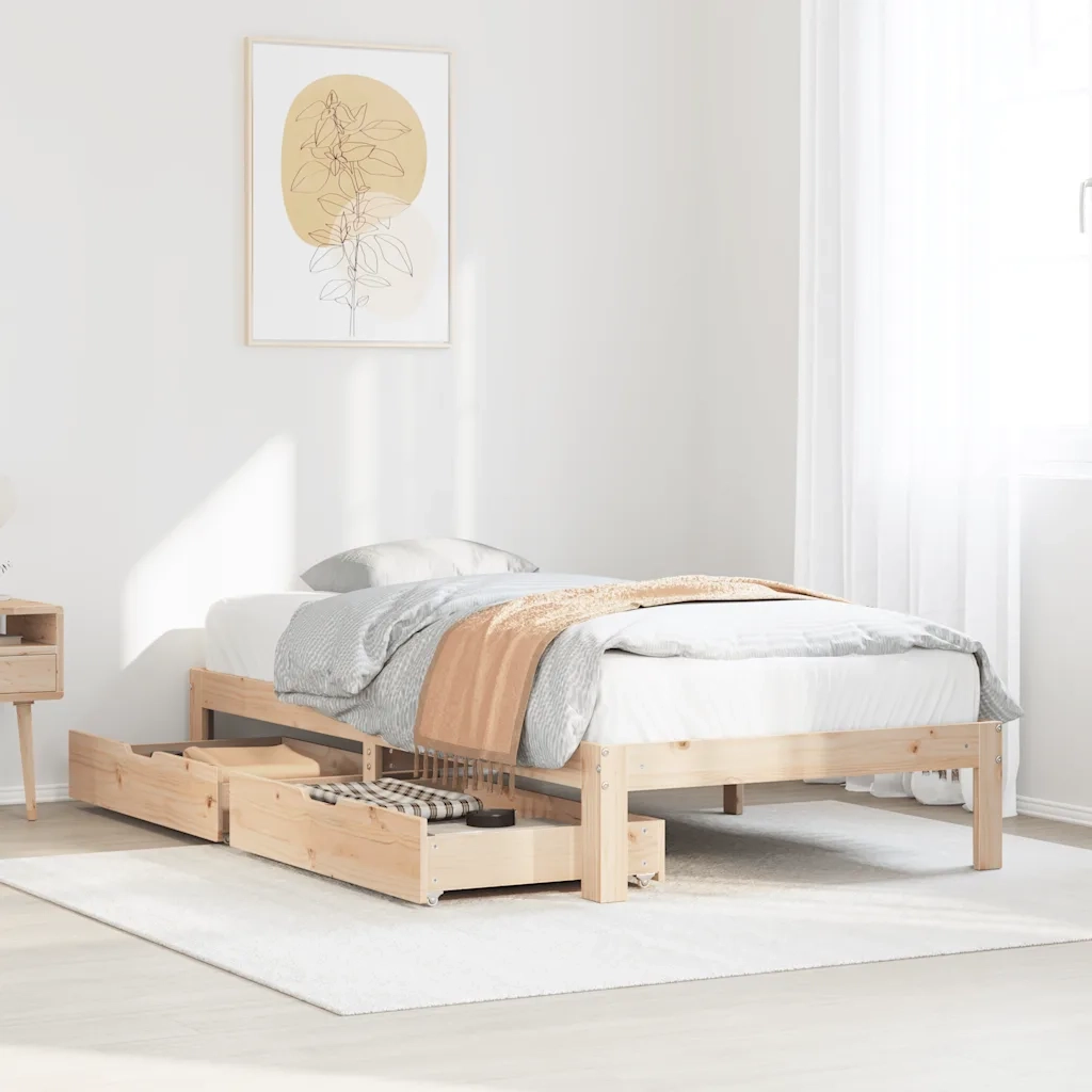 Letto singolo | Letto per adulti | Giroletto con Cassetti 100x200 cm Legno Massello di Pino
