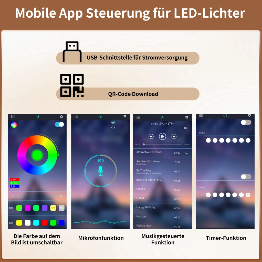 Armadio alto con LED USB e vetrine, 104x40x180 cm, nero