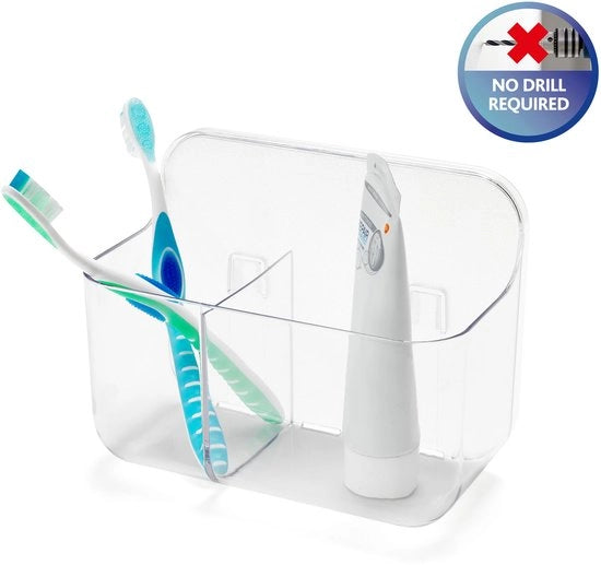 Organizzatore da bagno - contenitore per spazzola da denti, contenitore per cucina, organizzatore per WC 2 cassette trasparenti, 9,5 x 14 x 18 cm. Sostegno senza perforazione fino a 5 kg.