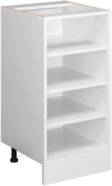Base a ripiani R-Line, Bianco, 40 cm con ripiani aperti, con piano di lavoro, per conservazione laterale e accesso rapido