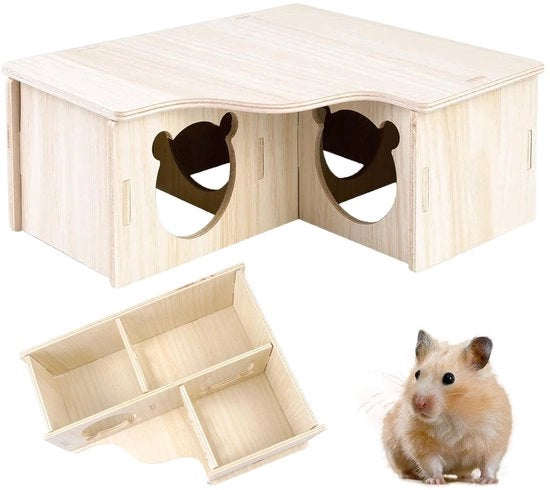 Casa per Hamster in Legno 22,5x18x8cm, Casa Angolare per Hamster in Legno, Rifugio per Cavia, Casa per Hamster in Legno, Casa per Hamster in Legno, Casa per Hamster Piccola per Hamster, Gerbillo, Chinchilla e Altri Piccoli Animali di Compagnia