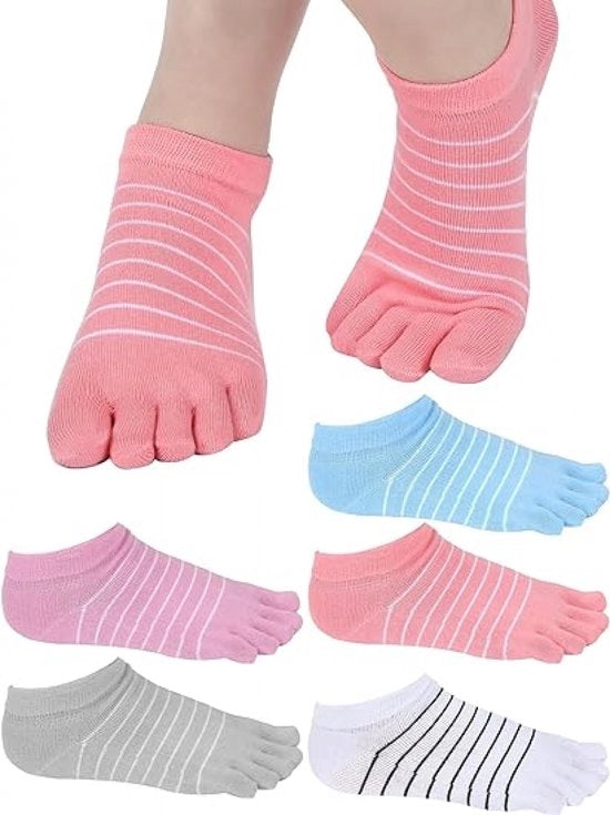 Calze per piedi - Donna - calze per piedi - calze per dita - calze - calze per dita - Donna - 5 paia - Calze yoga - Tessuto liscio - Senza cuciture fastidiose - Calze per runner - 5 paia - Calze yoga - a strisce