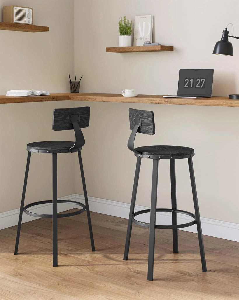 VASAGLE Sgabello da Bar, Set di 2 sgabelli da Bar, sedie da Cucina con Struttura in Metallo, Altezza Seduta 73 cm, Facile Installazione, Design Industriale, Ebano Nero LBC026B56V1