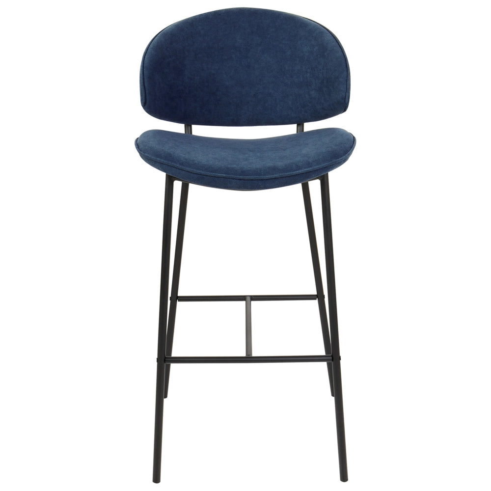 Set di 2 sgabelli da bar con sedile imbottito in tessuto blu marino senza braccioli schienale curvo stile moderno