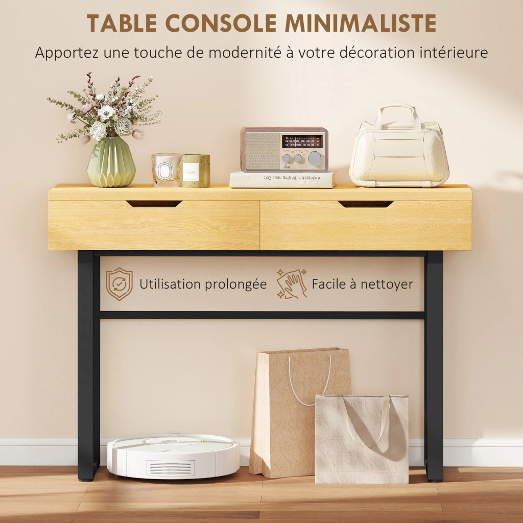 Tavolo console ¨C zephmum ¨C 110 cm, 2 cassetti, metallo, legno naturale
