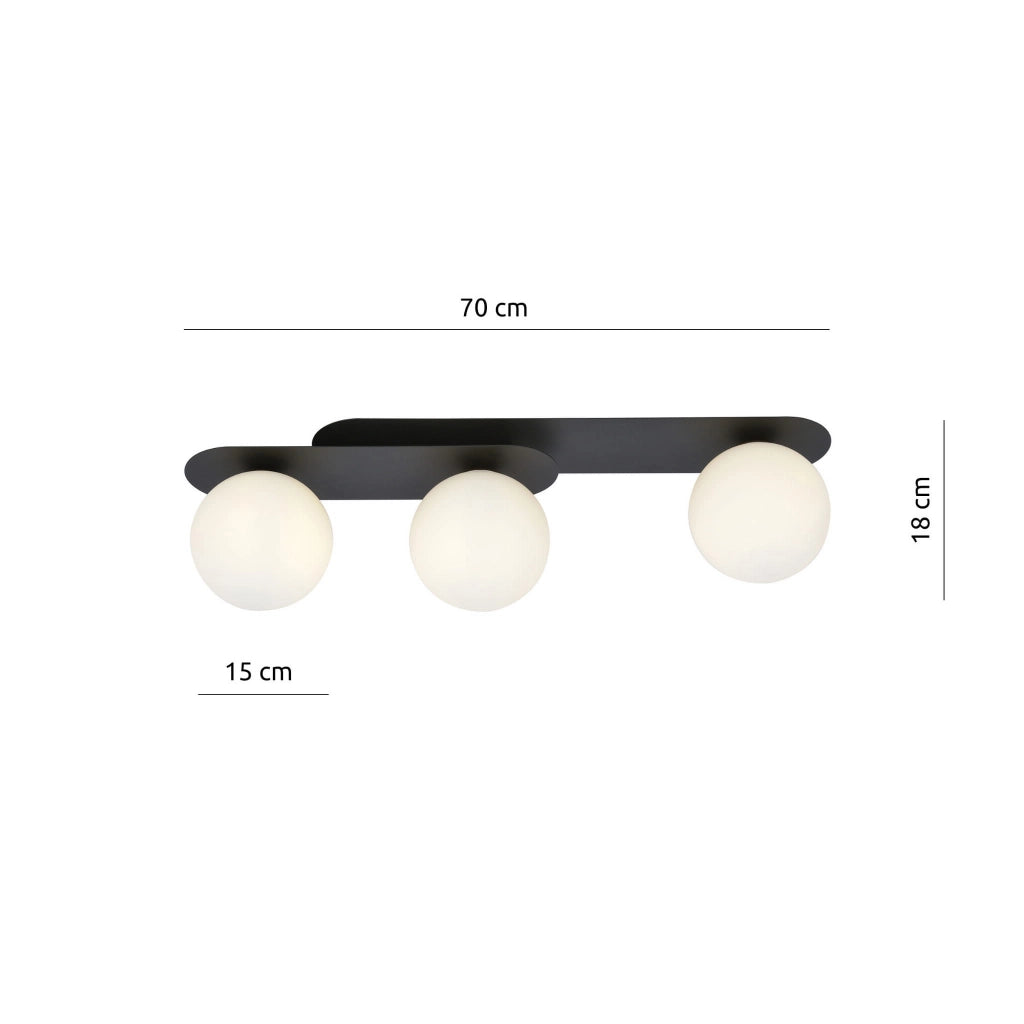 Plafoniera Emibig Plaza 3 luci 3xE14 metallo nero/opal
