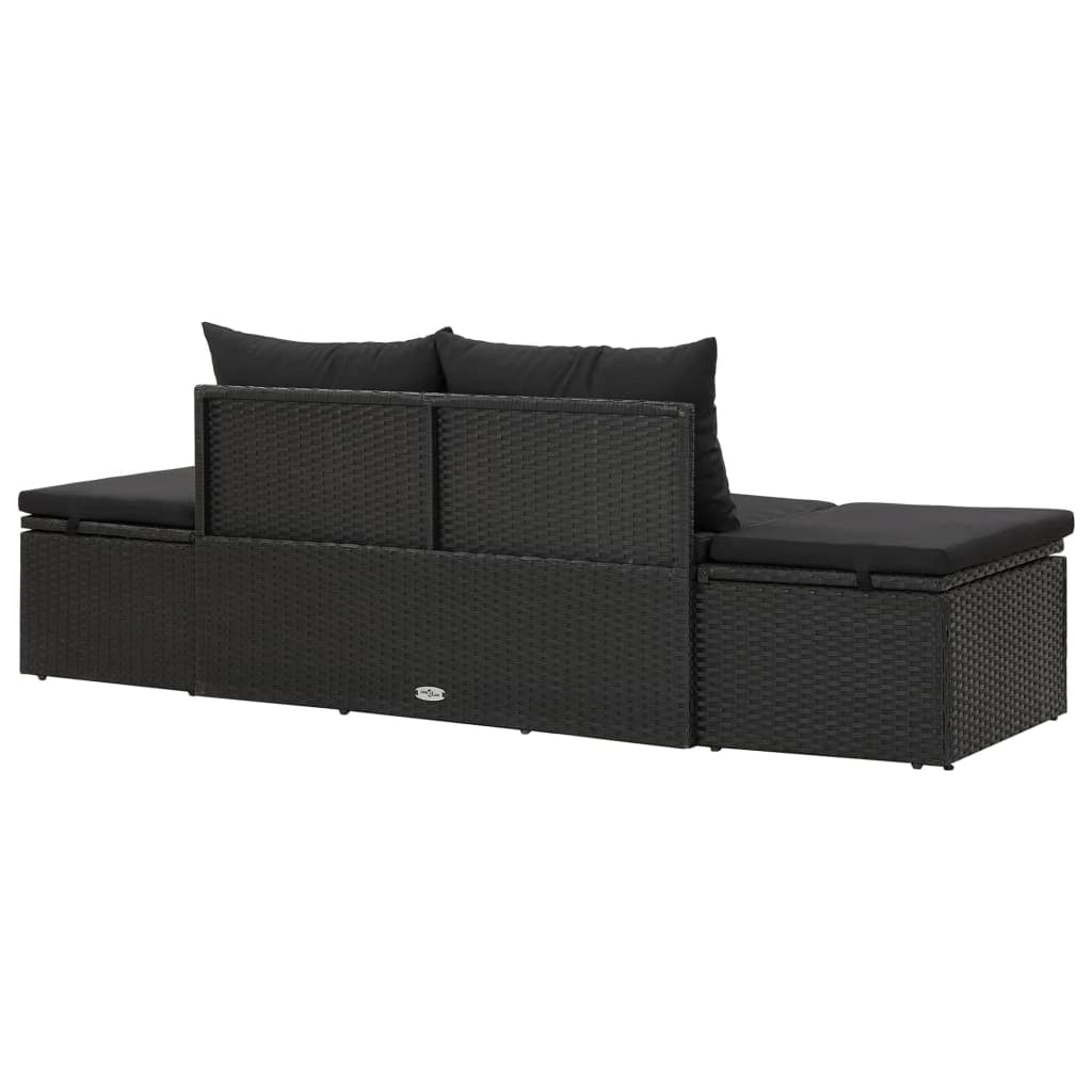 Lettino prendisole sedia a sdraio lettino prendisole letto da giardino mobili da esterno per patio con cuscini resina intrecciata nera 02_0012547