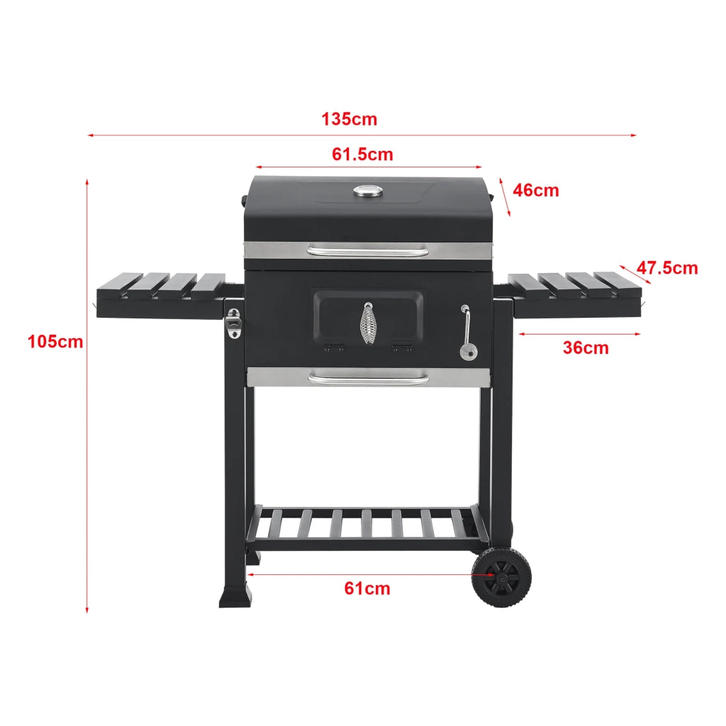 Carrello per barbecue a carbonella 105 x 135 x 48 cm nero 03_0009213