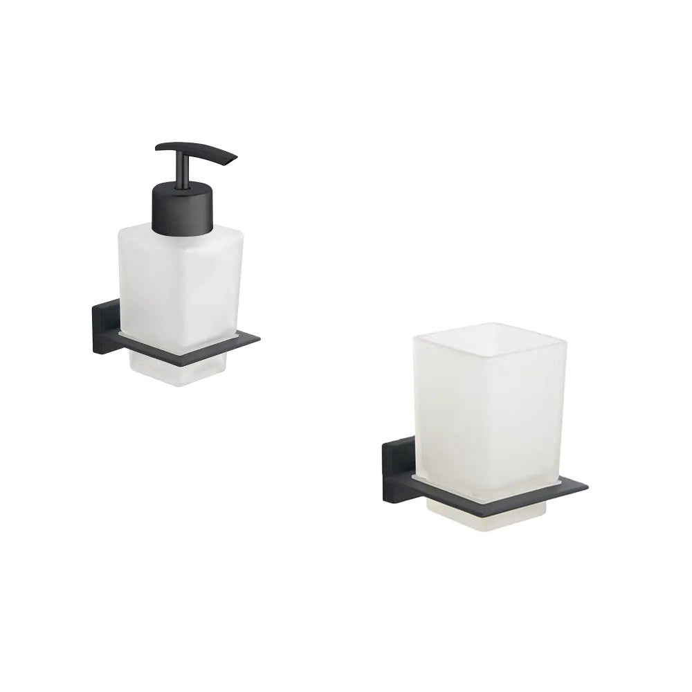Set da bagno 2 accessori nero opaco: dispenser e porta spazzolino | Arch