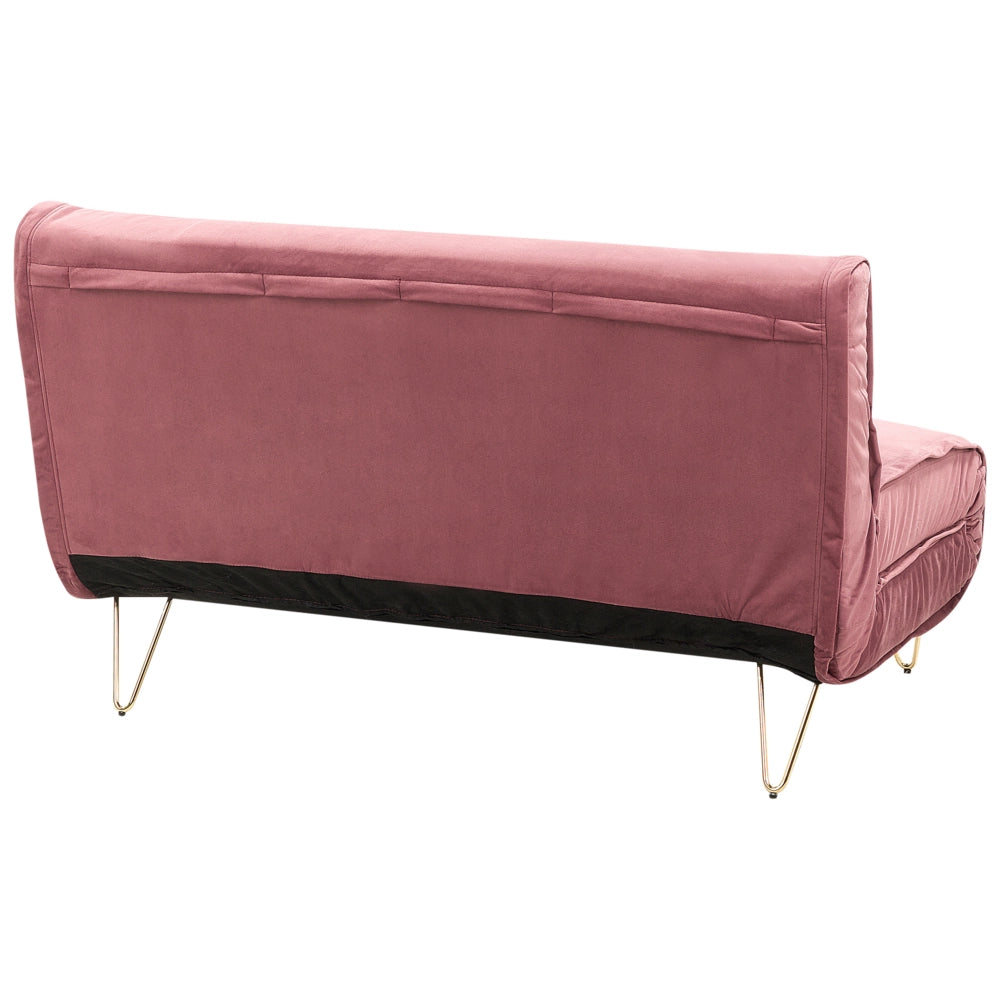 Divano Letto a 2 posti in velluto rosa con gambe in metallo senza braccioli 2 cuscini gambe metallo glamour
