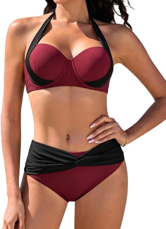 Set di bikini per donna - alta vita - reggiseno con sollevamento - a due pezzi - abbigliamento per il mare - vacanze estive - ideale per spiaggia e piscina