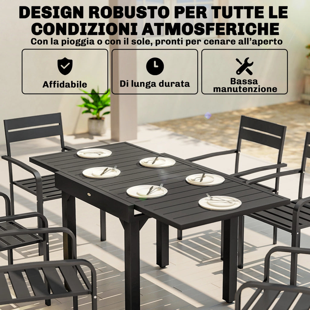 Tavolo da pranzo allungabile per giardino ¨C zephmum ¨C alluminio e acciaio, nero, 80/160x80 cm