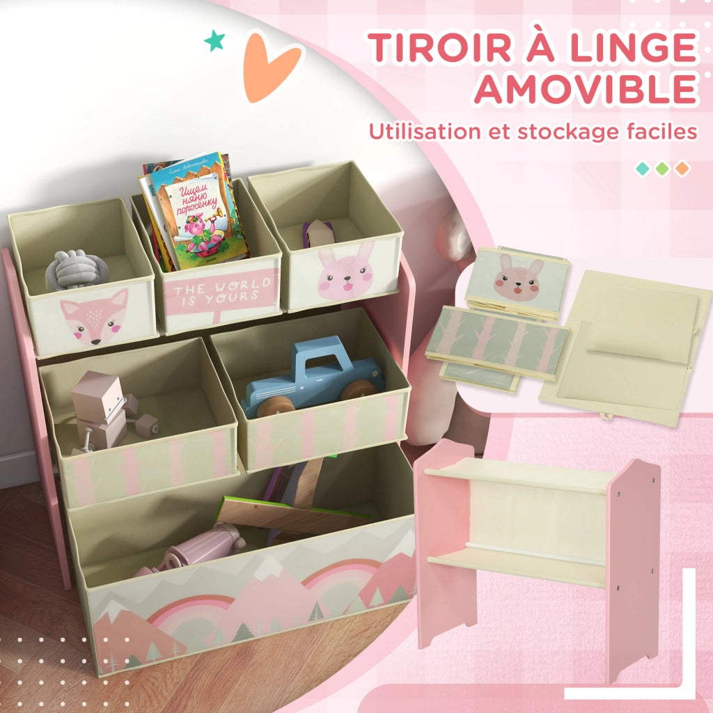 Organizzatore giocattoli con 6 contenitori rimovibili ¨C zephmum ¨C bianco 63x30x66 cm