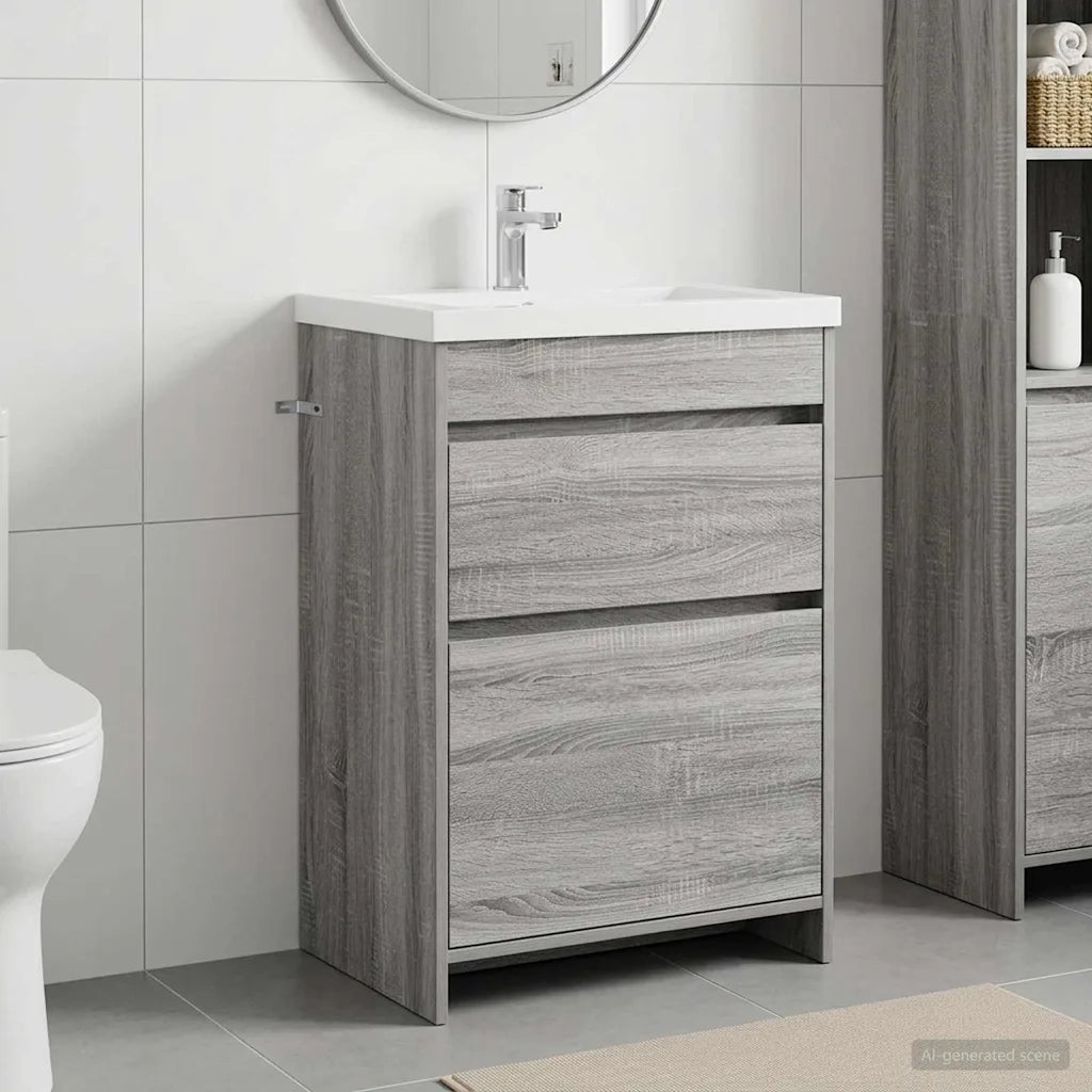 Mobiletto da Bagno Sotto Lavabo Sonoma grigio 56 x 37,5 x 81 cm 890733