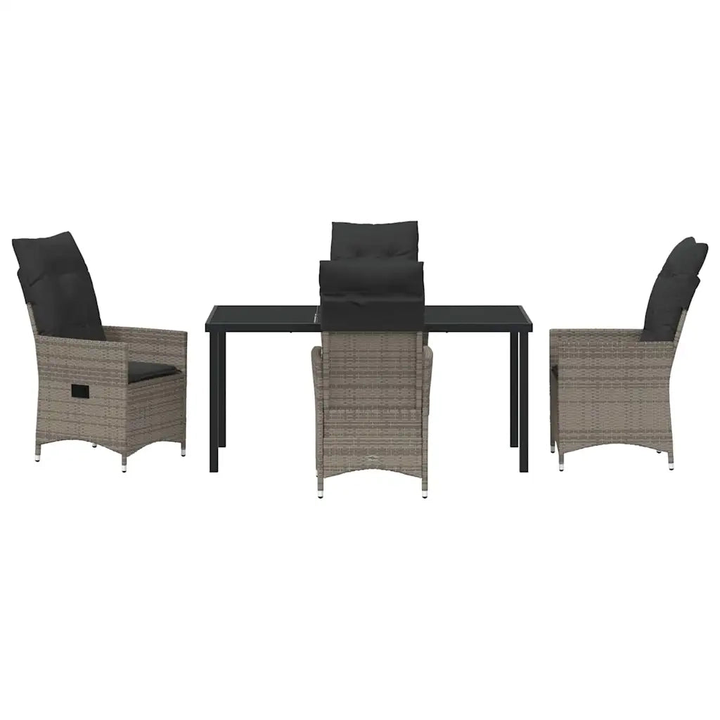 Set da Pranzo per Giardino con cuscino 5 pcs Grigio polyrattan