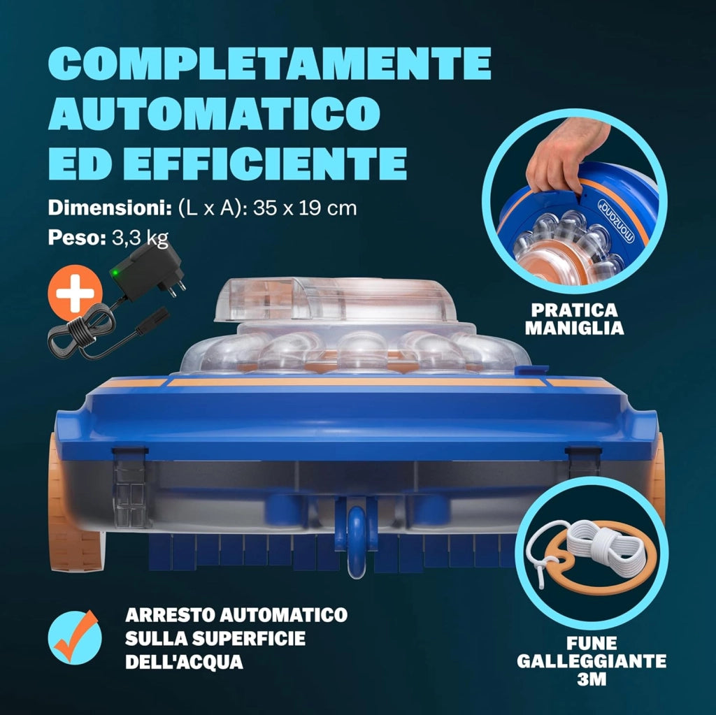 ® Robot Poolboy600 Pulizia Piscina Cordless Automatico 80 Min Batteria 5200mAh Li-Ion 80m² Aspiratore Robotico
