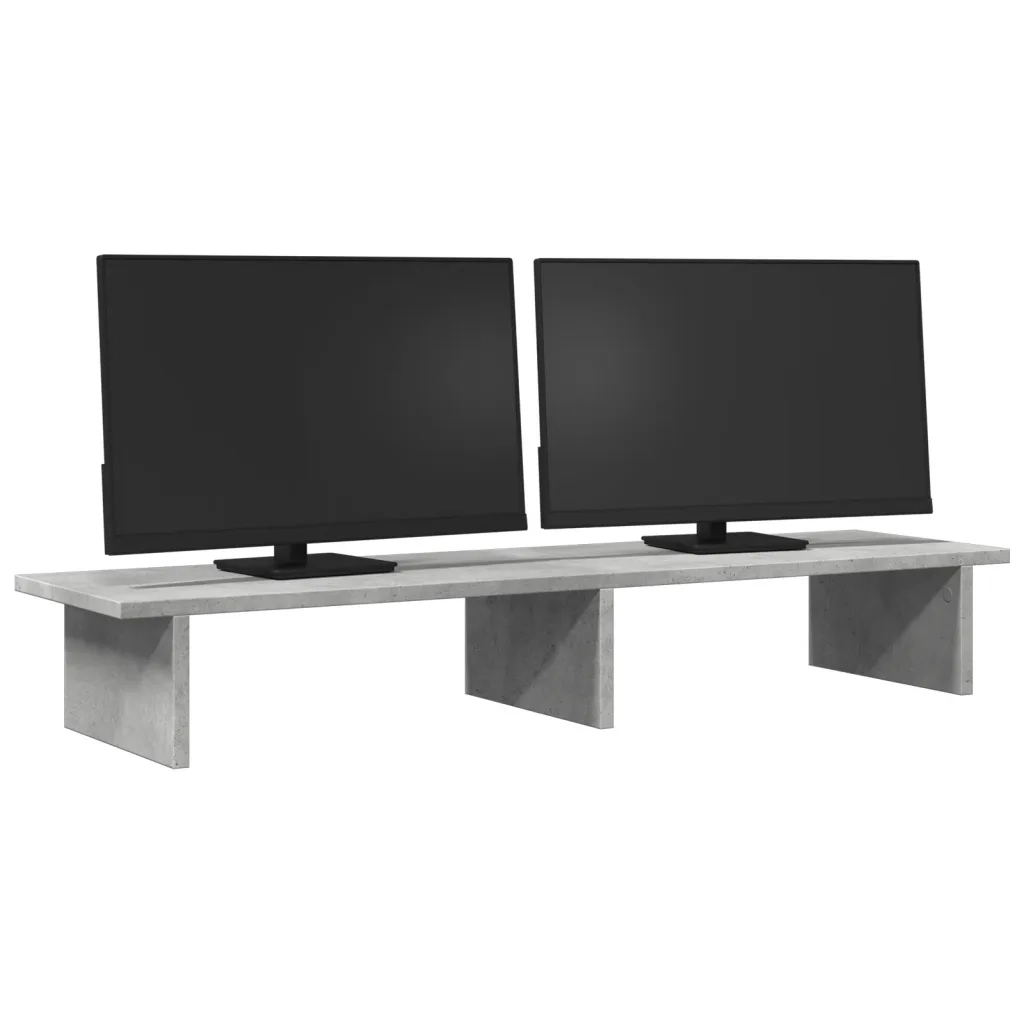 Supporto Monitor Grigio Cemento 100x27x15cm Legno Massello Pino 854709