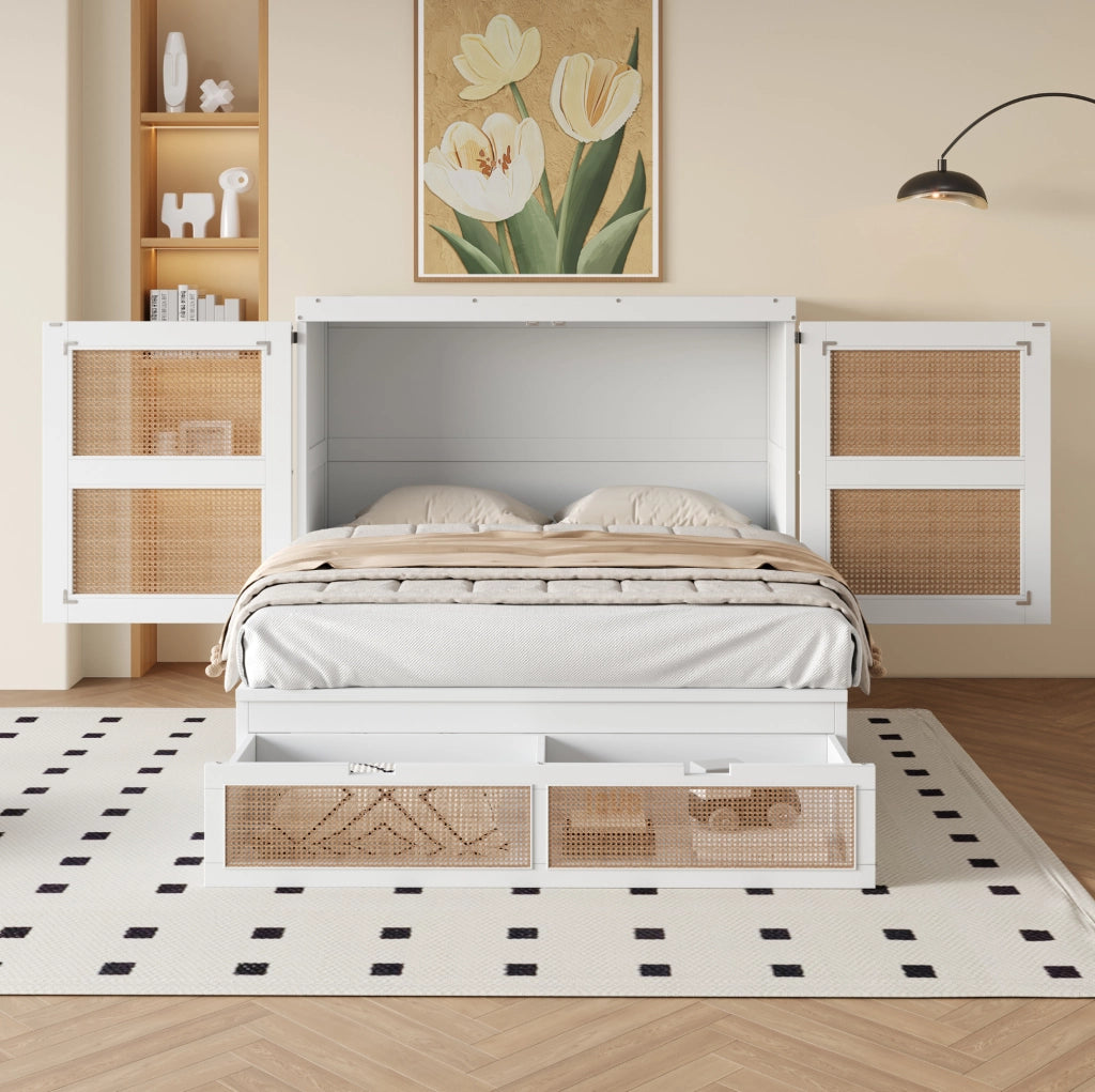 Letto a scomparsa 140x200 cm salvaspazio con cassetti in legno