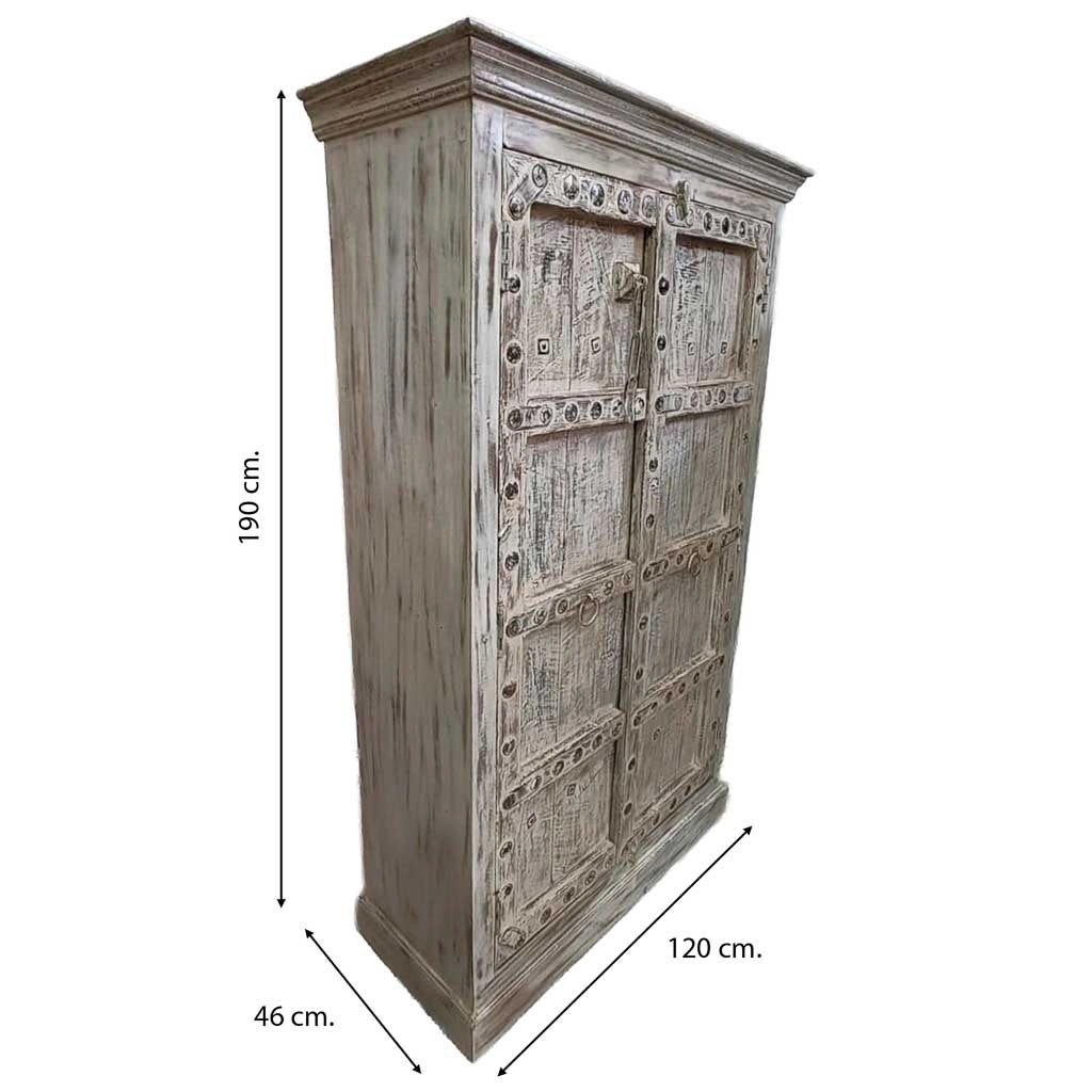 Armadio in legno con finitura artigianale marrone, 120x46x170h cm