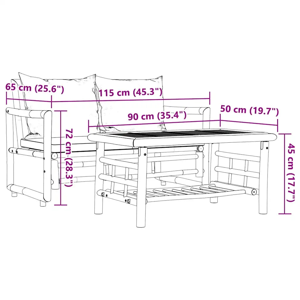 Set di divani da giardino 2 pz | Set Salotto da Giardino con cuscini in bamb¨´