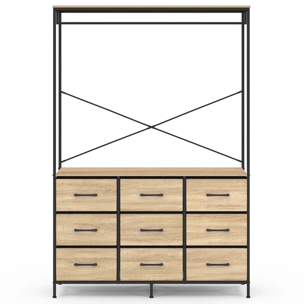 IDMarket - Armadio 115 cm UTAH con 9 cassetti in legno e tessuto nero