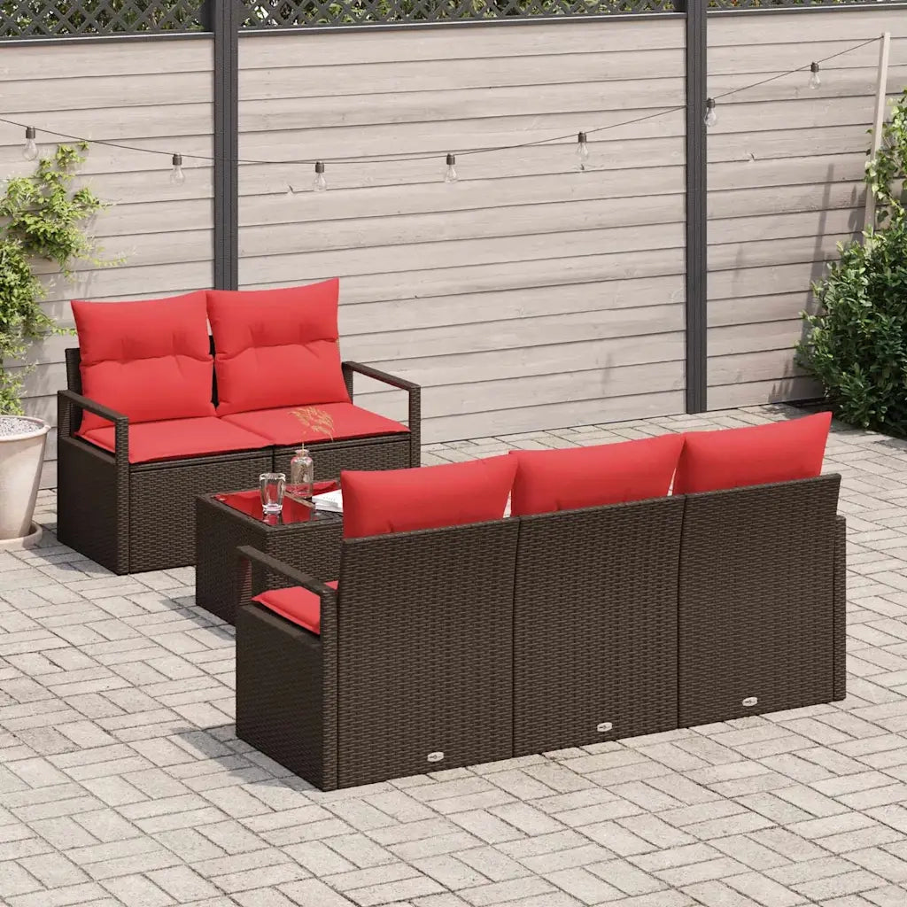 Set di divani 6 pcs Marrone e Rosso polyrattan