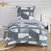 Set di coperte per letto 135 x 200 cm, 2 pezzi, con cuscino 80 x 80 cm, tessuto microvezzato, tessuto Öko-Tex in grigio con disegno geometrico, chiusura a zip per letto singolo.