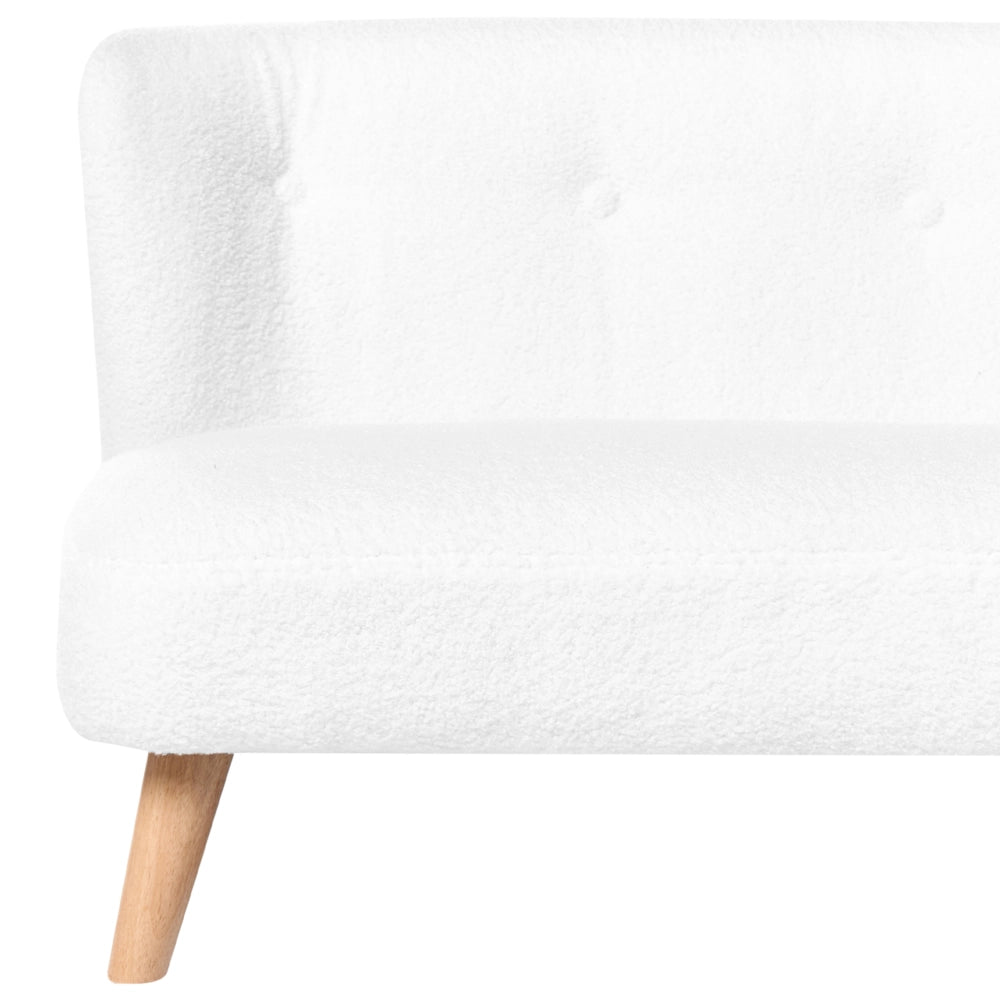 Divano per bambini bianco imbottito in bouclé con braccioli, divano moderno per bambini
