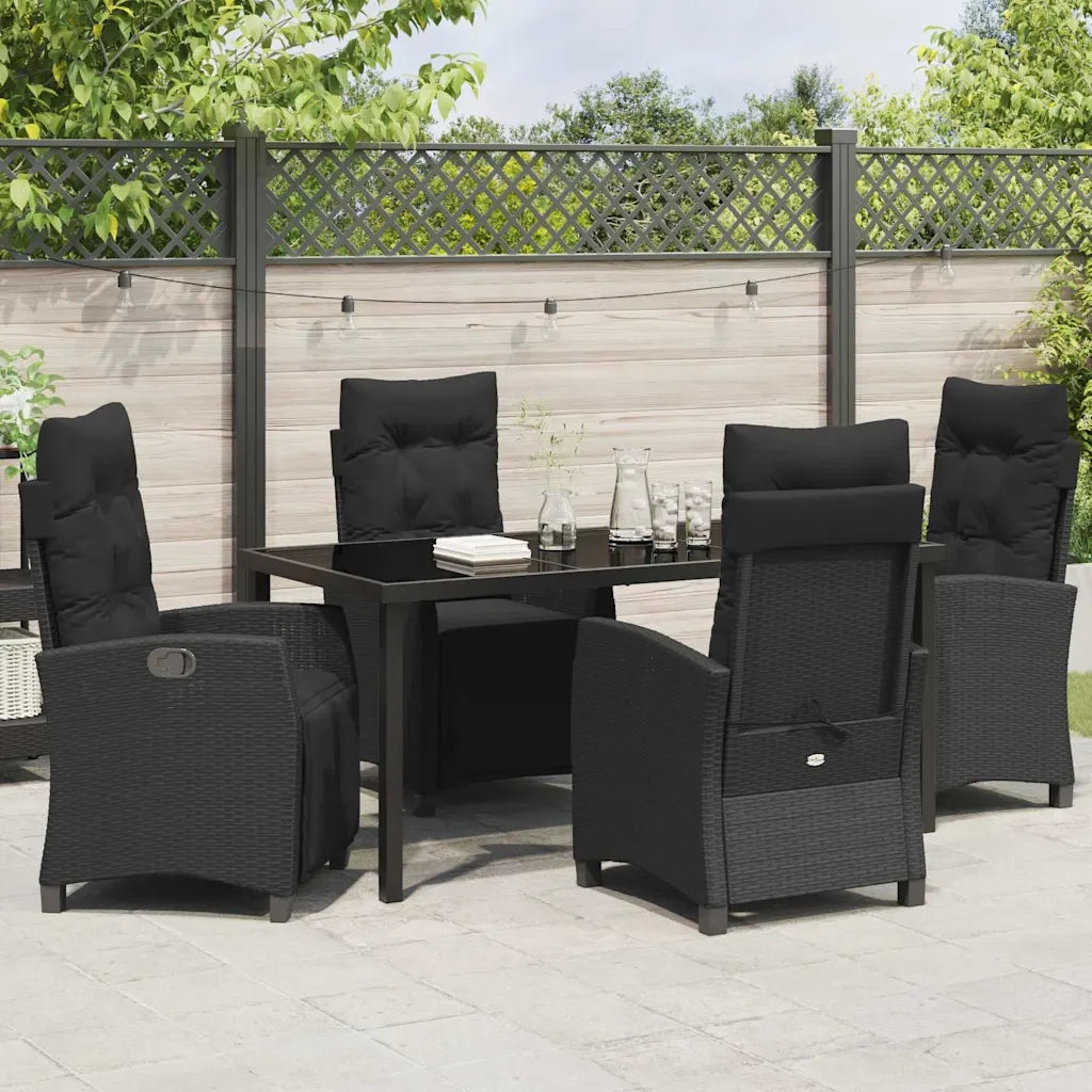 Set da Pranzo per Giardino con cuscino 5 pcs Nero polyrattan 3380424