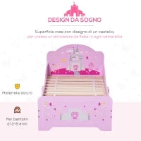 Letto per Bambini 3-6 Anni in Legno con Bordi Rialzati, 143x73x60 cm, Rosa