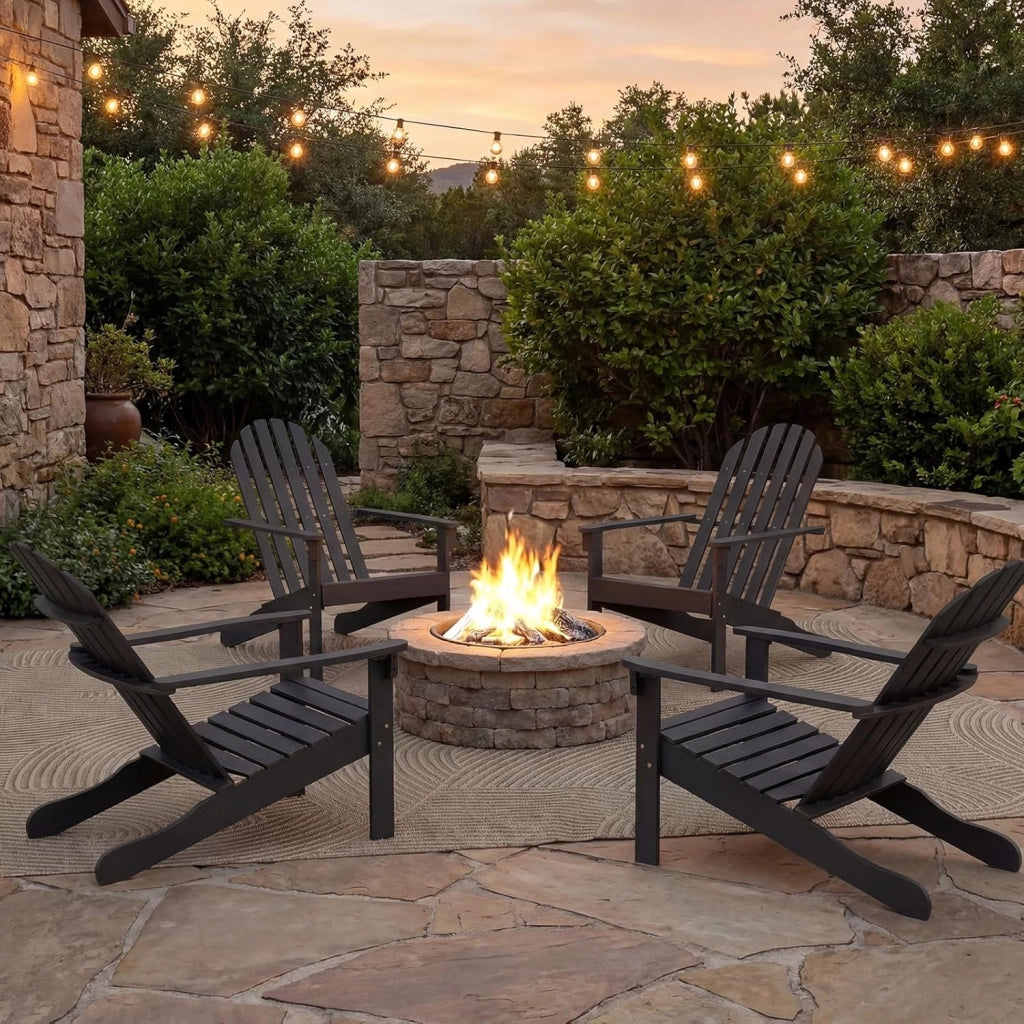 Adirondack-Sedia Giardino in Legno, Poltrona Esterno con Schienale Alta, Sedia a Sdraio Prendisole per Spiaggia Cortile Balcone, Portata 180 kg (Nero, 66 x 93 x 86 cm)