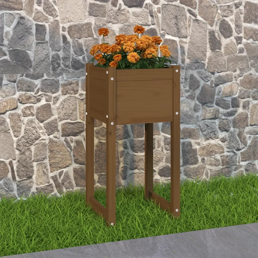 Fioriera-Vaso da Esterno-Contenitore per Piante Marrone Ambra 40x40x81 cm in Legno Massello di Pino