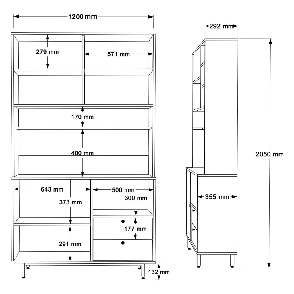 Madia Pianella, Credenza 4 Ripiani, 120x36x205h cm Nero Antracite