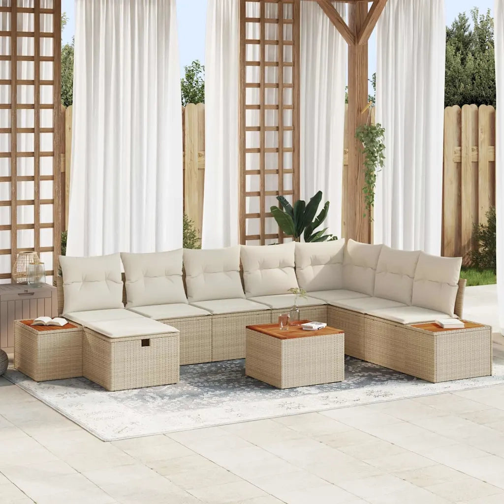 Set Divano da Giardino con cuscino 9 pcs Beige polyrattan 3359663