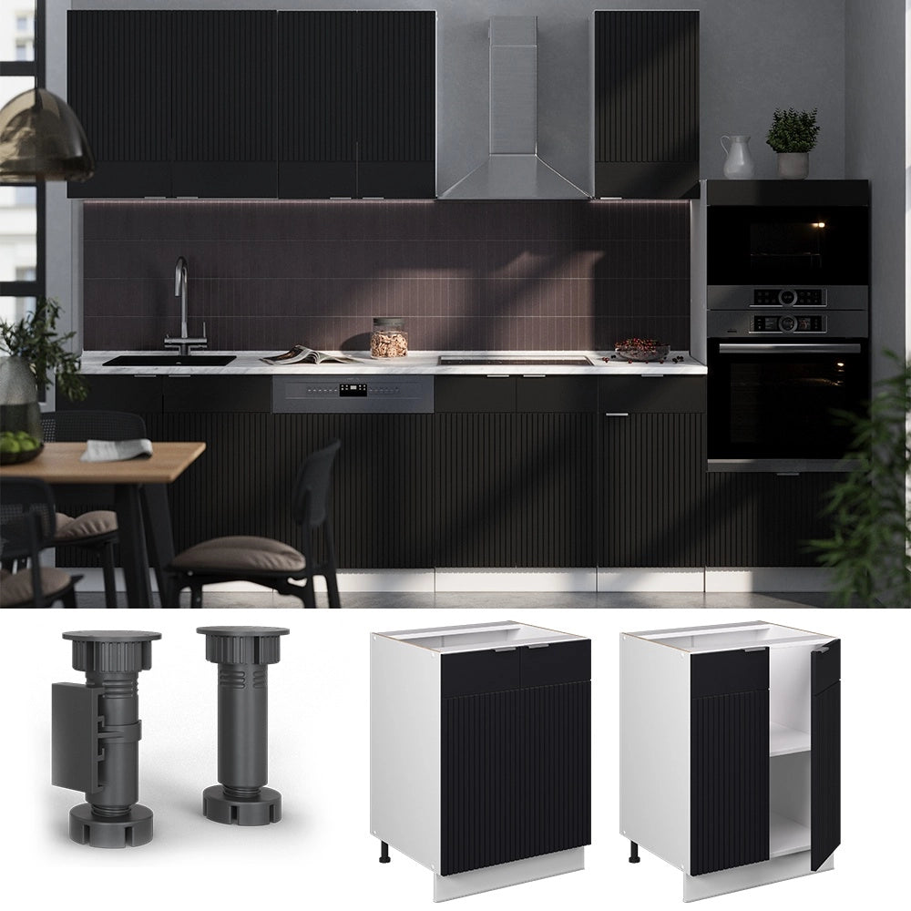 Mobiletto base cucina Fame-Line Nero rigato/Bianco 60 cm, PL Antracite Vicco