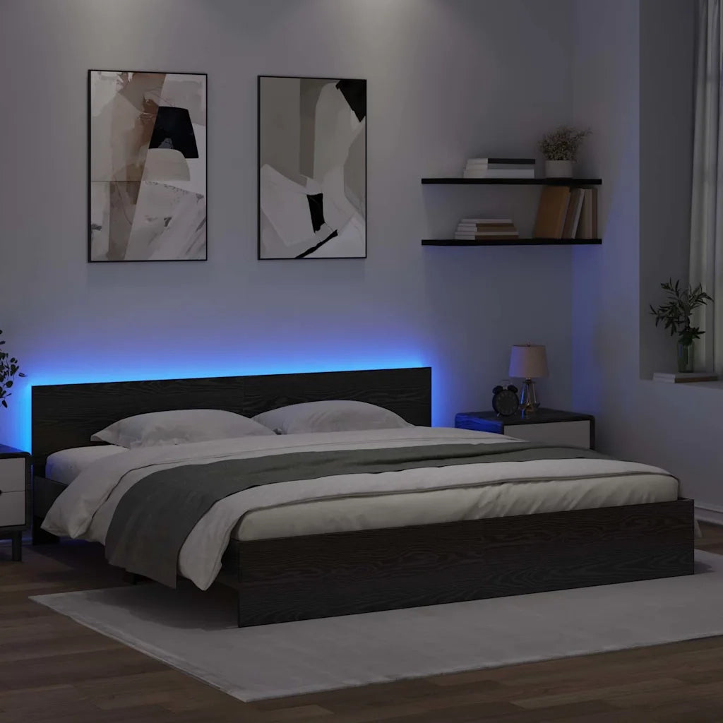 Struttura del letto Rovere Nero 200 x 200 cm Legno multistrato 3403603