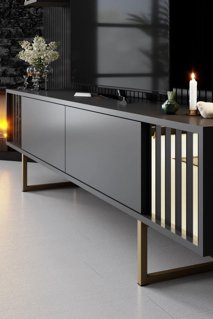 Porta TV in legno "Gold Line" - 180 x 30 x 48 cm - Nero antracite