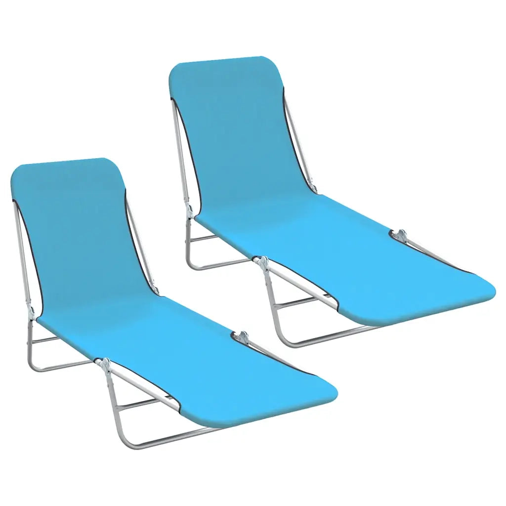 Lettini Prendisole Pieghevoli 2pz in Acciaio e Tessuto Blu