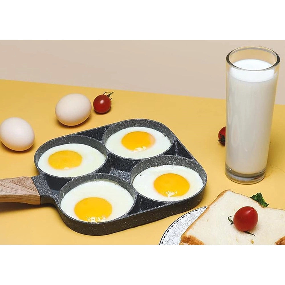 Trade Shop - Padella Antiaderente A 4 Fori Per Uova Pancake Manico In Legno Accessori Cucina 624386 -