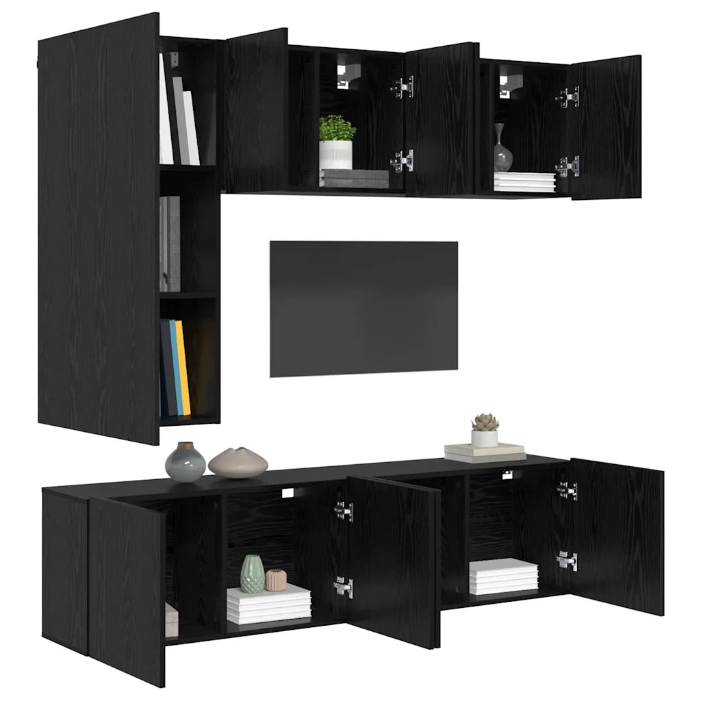Mobile TV da Parete 5 pz-Set di 5 Credenza per TV sospesa Rovere Nero Legno multistrato 102787