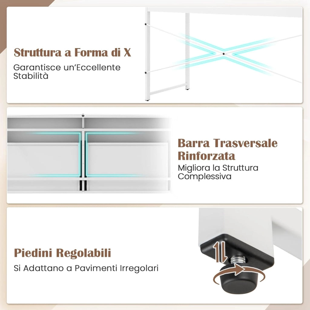 Scrivania per Computer con 2 Cassetti, Scrivania Porta PC con Telaio in Metallo e Legno, Posizione da Lavoro per Studio e Ufficio, Portata 100 kg, 112 x 48 x 76 cm (Bianco)