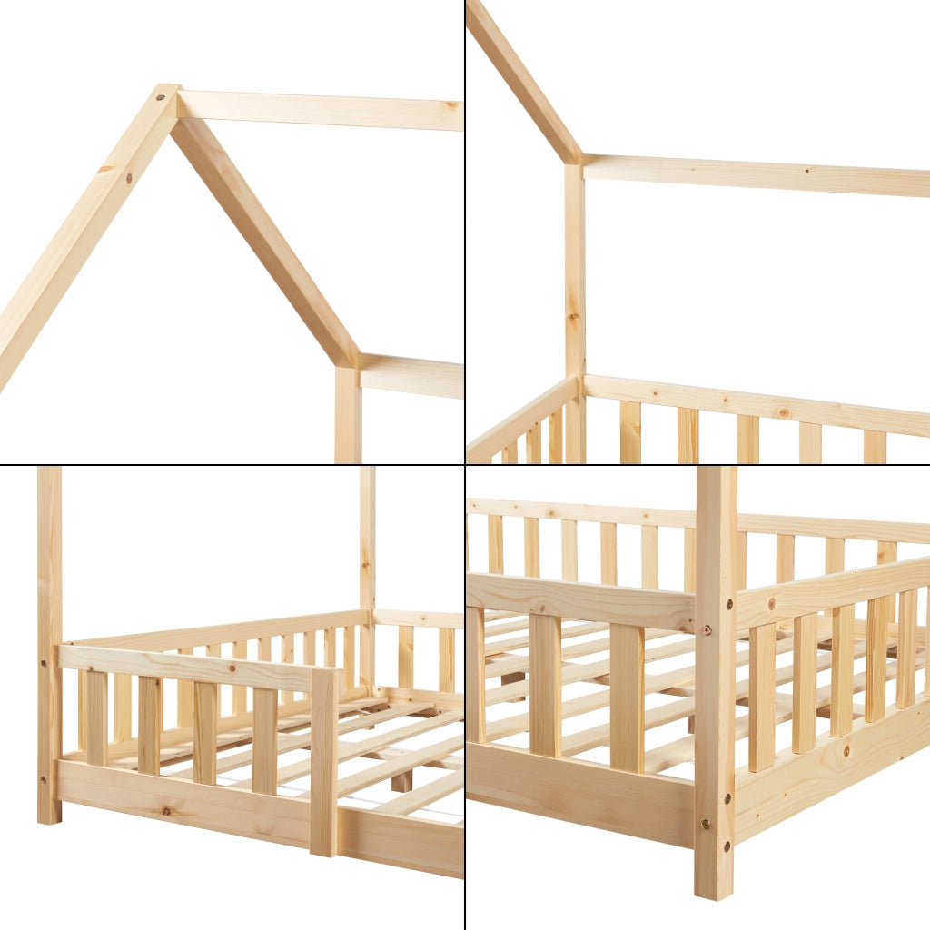Letto per Cameretta Sisimiut a Forma di Casetta con Materasso 140x200 cm Color Legno Naturale [en.casa] [neu.haus]