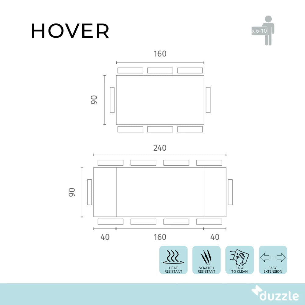 Tavolo da pranzo allungabile in ceramica su vetro effetto marmo calacatta Hover 160-240x90 cm fino a 10 posti | Duzzle