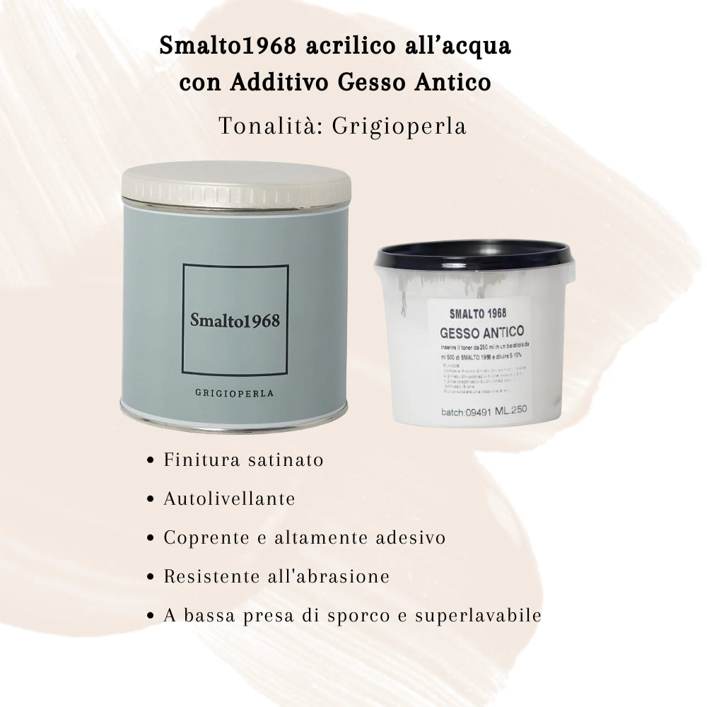 Smalto1968 base acqua gesso antico shabby chic finitura opaca multicolore l 0.5 *** colore- grigioperla, confezione 1