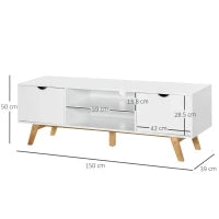 Mobile TV max 65" in Truciolato e MDF Bianco con 2 Credenze Laterali 2 Ripiani Centrali, 150x39x50 cm