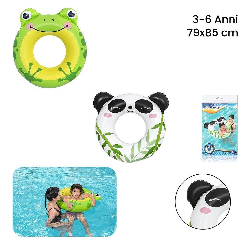 Trade Shop - Salvagente Panda/rana 79x85cm Ciambella Gonfiabile Mare Bambini 3-6 Anni 36351 -